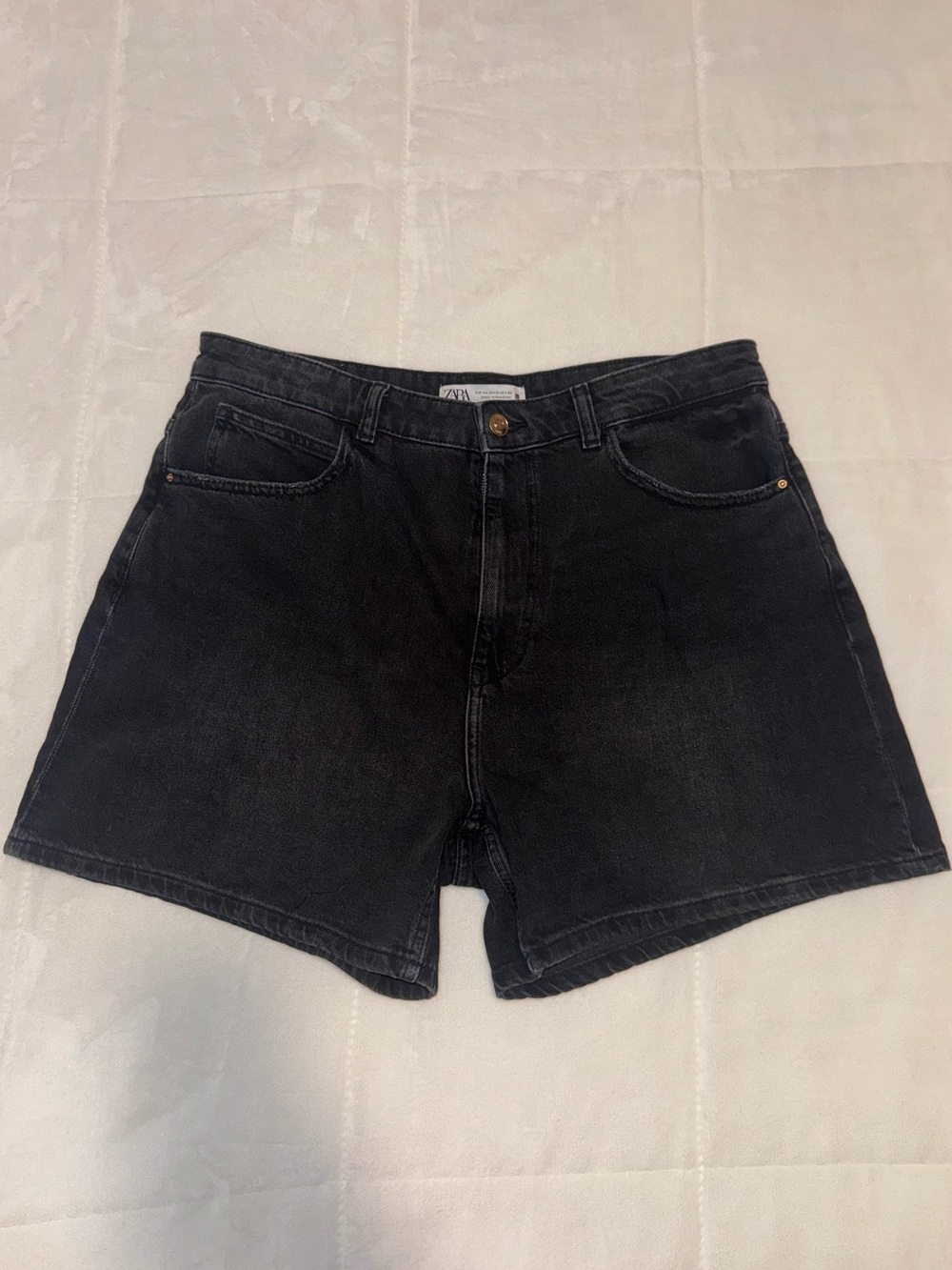 Zara Black High-Waist Denim Shorts